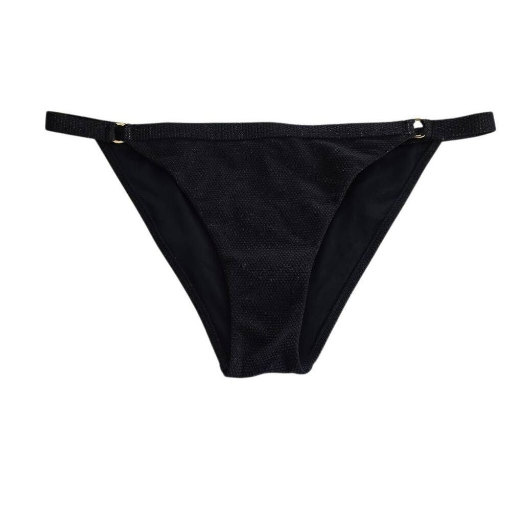 Fredrick's of Hollywood Women's Size Large Black  Gold Sparkle Strap Bikini Bott